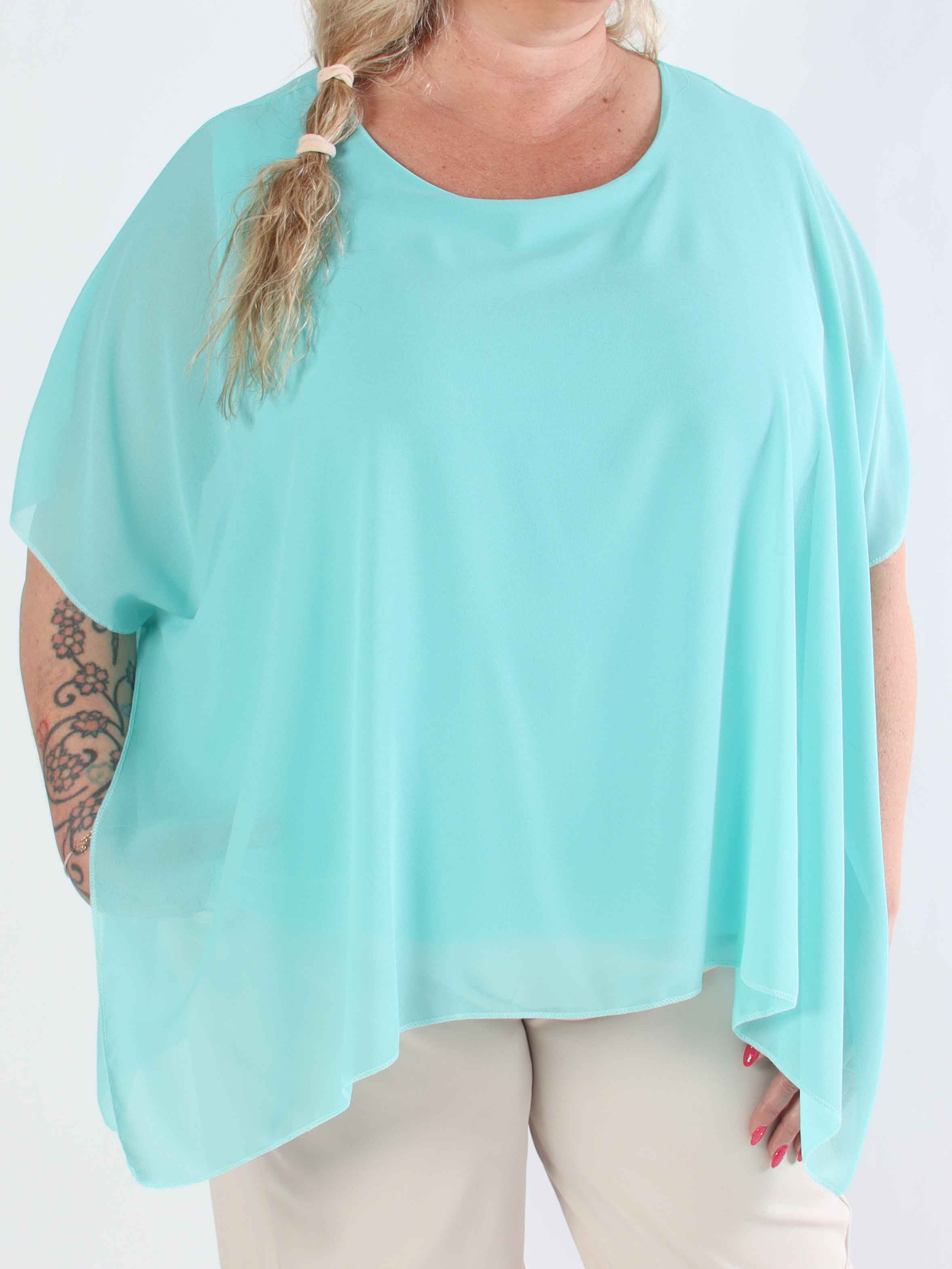 Mirabella Plain Shirt - Söt tunika i plusstorlek med löst chiffonglager